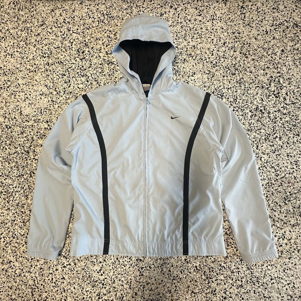 Vintage 90s Nike Windbreaker Jacket Womens Large Light Blue Full Zip Embroidery